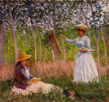 Claude Monet Painting - Suzanne Reading y Blanche pintando junto al pantano de Giverny Claude Monet
